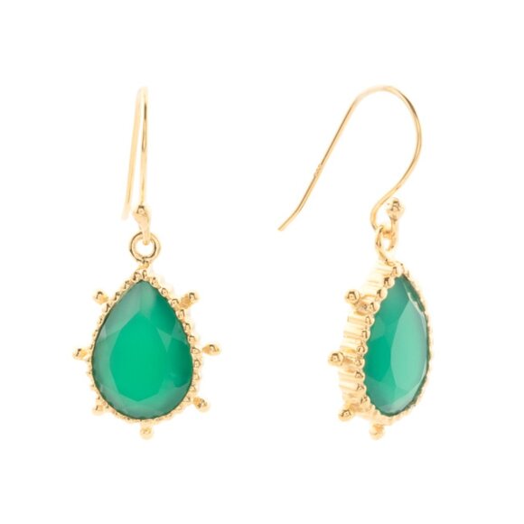 SHAANTI JEWELS  India 14kt Gold Plated Green Onyx Pear Drop Earrings - Picture 1 of 2